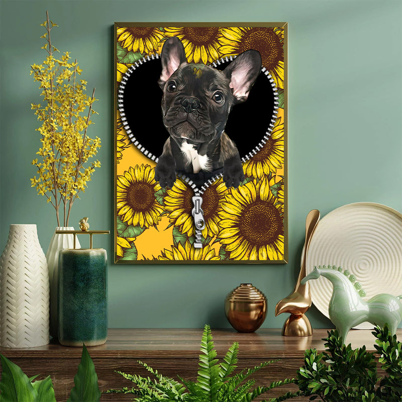 Black French Bulldog Sunflower - Living Room - Canvas Wall Art - Print - Wall Decor