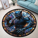 Black Panther Stained Glass Round Rug