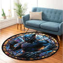 Black Panther Stained Glass Round Rug