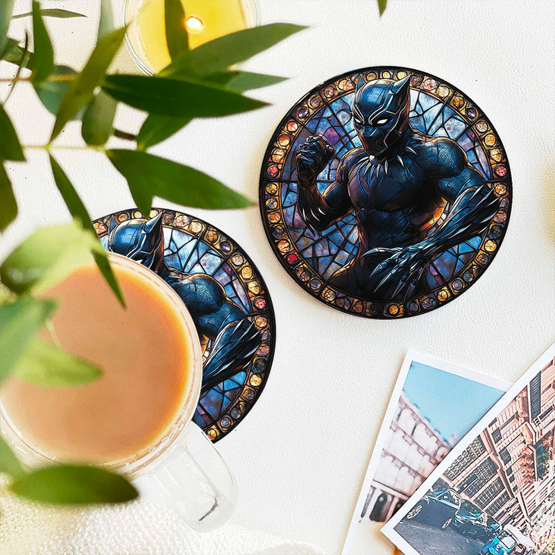 Black Panther Stained Glass Decor Coaster - Gift Idea