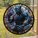 Black Panther Round Stained Glass Suncatcher
