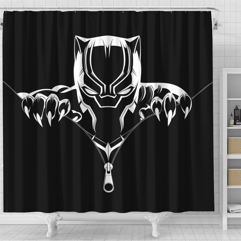Black Panther Zipper Shower Curtain