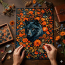 Black Wolf In Floral Jigsaw Puzzle