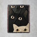 Black and White Cat Minimalist Animal Woven Throw Blanket