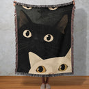 Black and White Cat Minimalist Animal Woven Throw Blanket