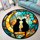 Black Cat Couple Stained Glass Round Rug