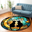 Black Cat Couple Stained Glass Round Rug