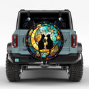 Cute Black Love Cat Stained Glass Jeep Car Spare Tire Cover