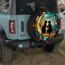 Cute Black Love Cat Stained Glass Jeep Car Spare Tire Cover