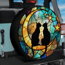 Cute Black Love Cat Stained Glass Jeep Car Spare Tire Cover