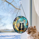 Black Cat Couple Round Stained Glass Suncatcher