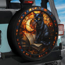 Black Cat Reading Book Stained Glass Jeep Car Spare Tire Cover