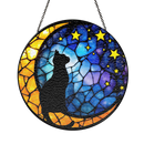 Black Cat Star Round Stained Glass Suncatcher