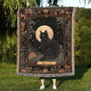 Black Cat Tarot Woven Throw Blanket
