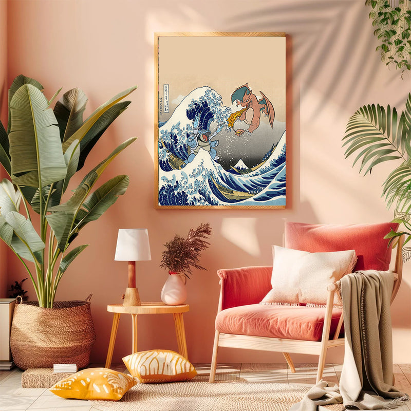 Blastoise Charizard Pokemon The Great Wave 2- Living Room - Canvas Wall Art - Print - Wall Decor