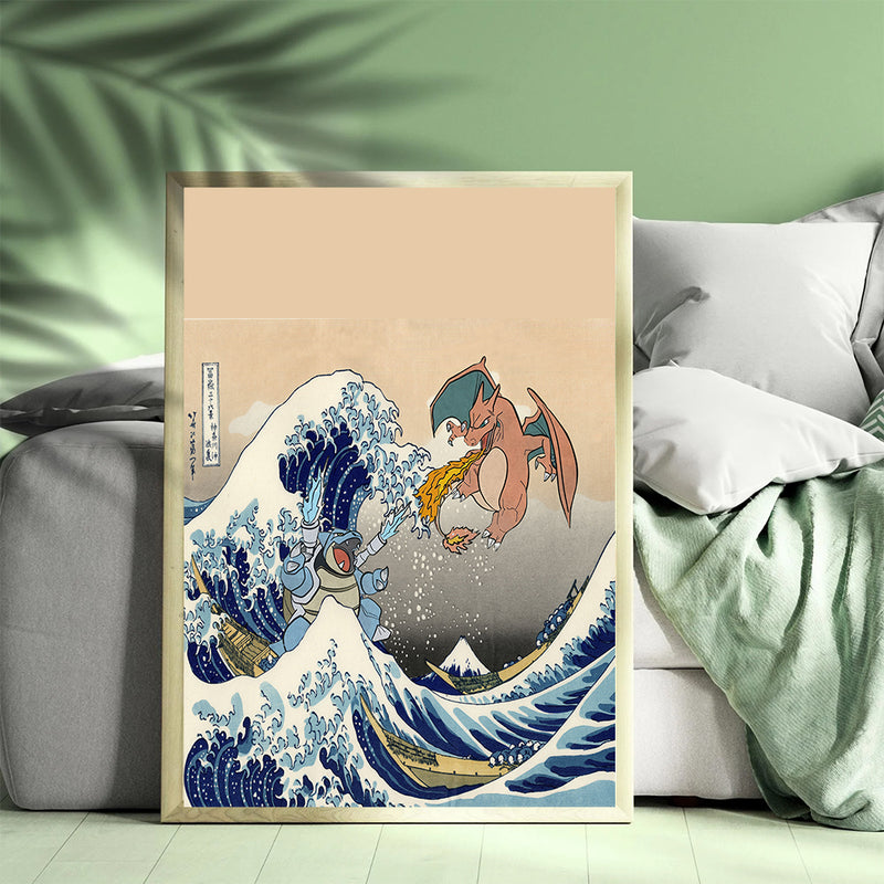 Blastoise Charizard Pokemon The Great Wave 2- Living Room - Canvas Wall Art - Print - Wall Decor