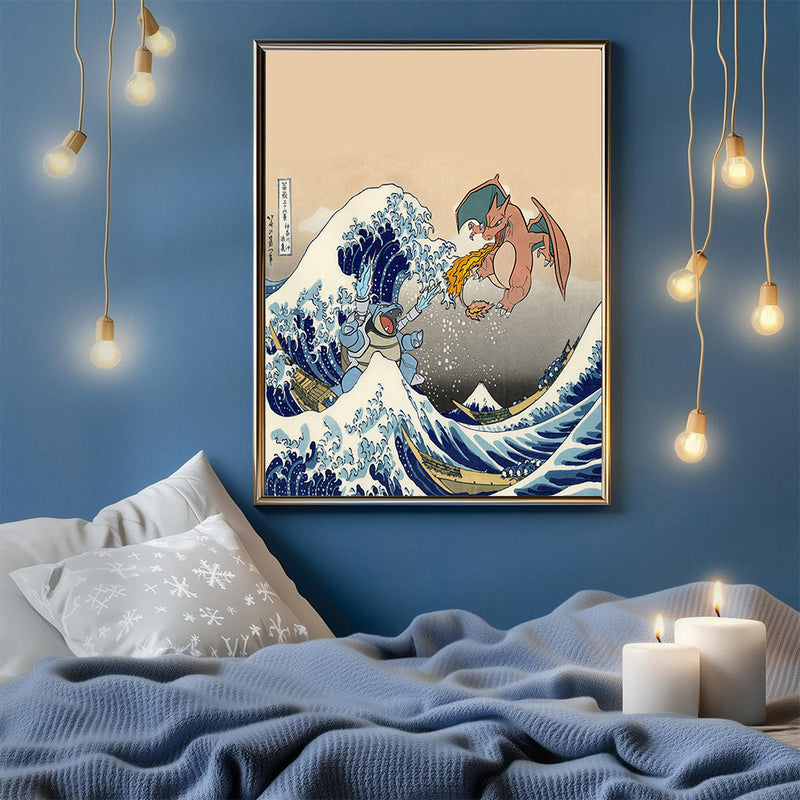 Blastoise Charizard Pokemon The Great Wave 2- Living Room - Canvas Wall Art - Print - Wall Decor