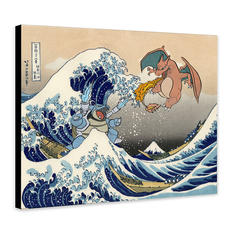 Blastoise Charizard Pokemon The Great Wave 2- Living Room - Canvas Wall Art - Print - Wall Decor