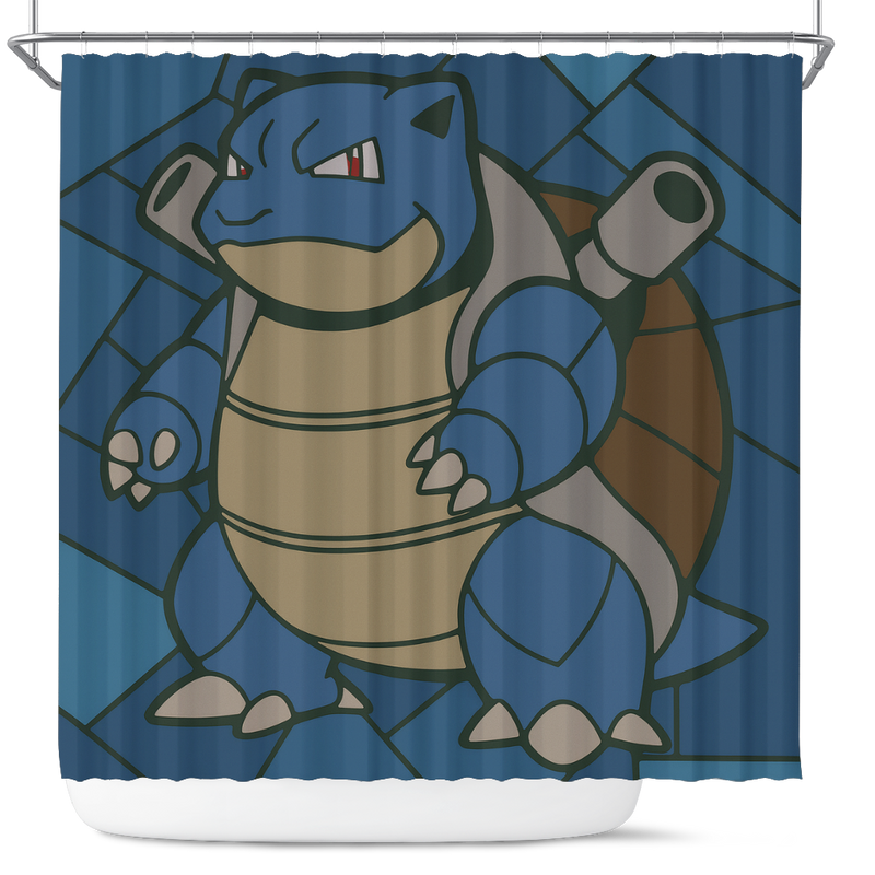 Blastoise Stanied Glass Pokemon Shower Curtain