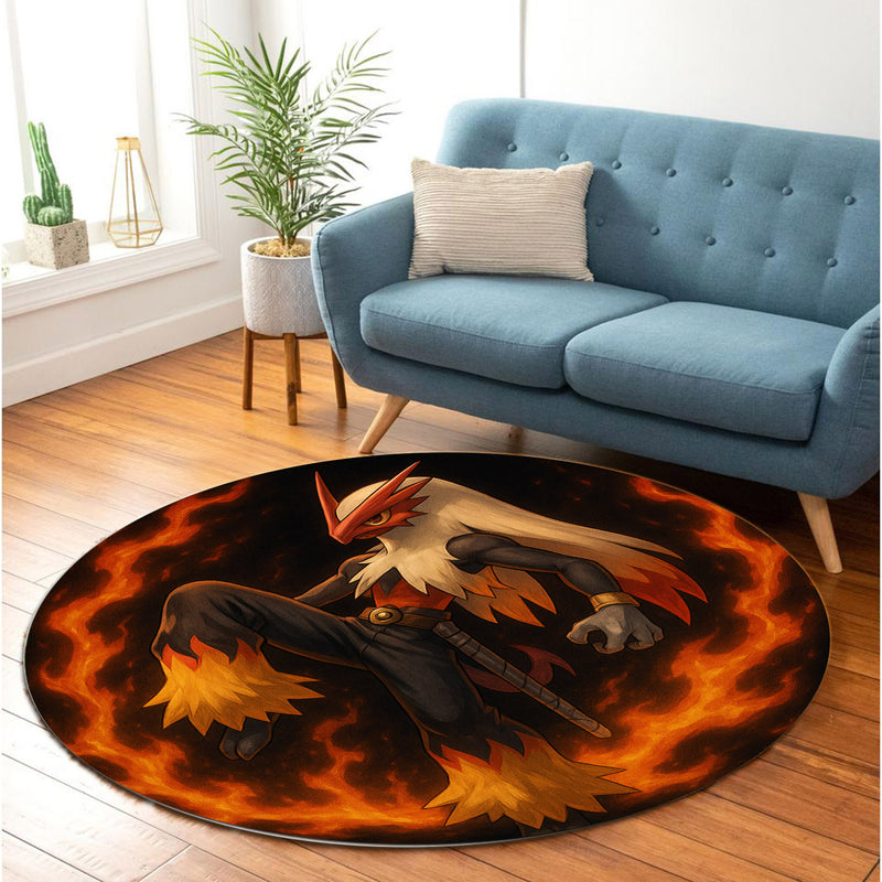 Blaziken Pokemon x Rengoku Demon Slayer Round Rug