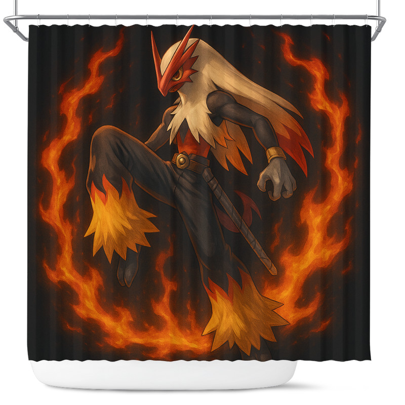 Blaziken Pokemon X Rengoku Demon Slayer Shower Curtain