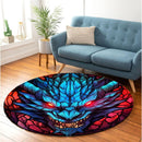 Blue Dragon Stained Glass Art In The Style Of Aggressive Round Rug