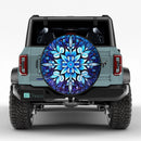 Blue Stained Glass Snowflake Frozen Floral Mandala Jeep Car Spare Tire Cover