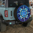 Blue Stained Glass Snowflake Frozen Floral Mandala Jeep Car Spare Tire Cover