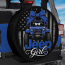 Blue Jeep Girl American Flag Car Spare Tire Cover