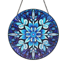 Blue Snowflake Frozen Floral Mandala Round Stained Glass Suncatcher