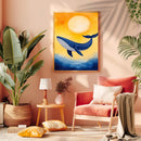 Watercolor Blue Whale Sun - Living Room - Canvas Wall Art - Print - Wall Decor