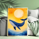 Watercolor Blue Whale Sun - Living Room - Canvas Wall Art - Print - Wall Decor