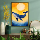 Watercolor Blue Whale Sun - Living Room - Canvas Wall Art - Print - Wall Decor