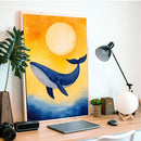 Watercolor Blue Whale Sun - Living Room - Canvas Wall Art - Print - Wall Decor