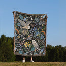 Boho Owl Retro Floral Jacquard Woven Throw Blanket