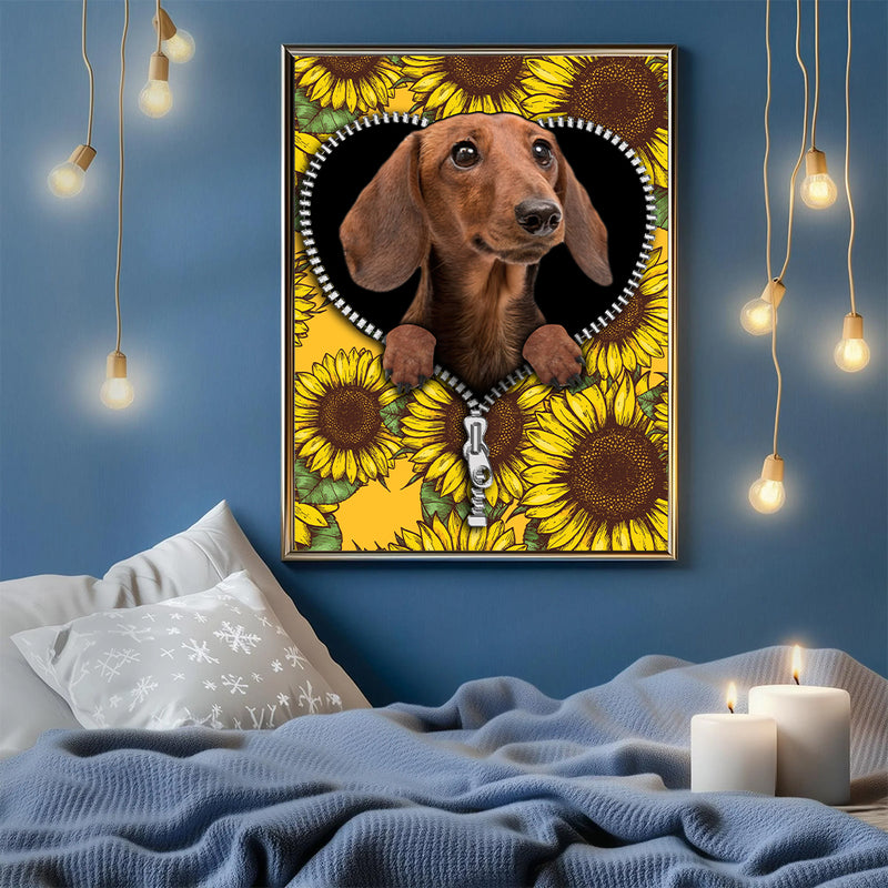 Cute Dachshund Sunflower - Living Room - Canvas Wall Art - Print - Wall Decor