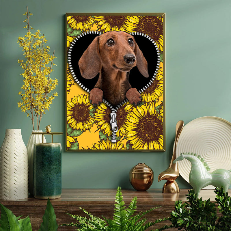 Cute Dachshund Sunflower - Living Room - Canvas Wall Art - Print - Wall Decor