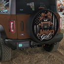 Brown Jeep Girl American Flag Car Spare Tire Cover
