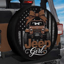 Brown Jeep Girl American Flag Car Spare Tire Cover
