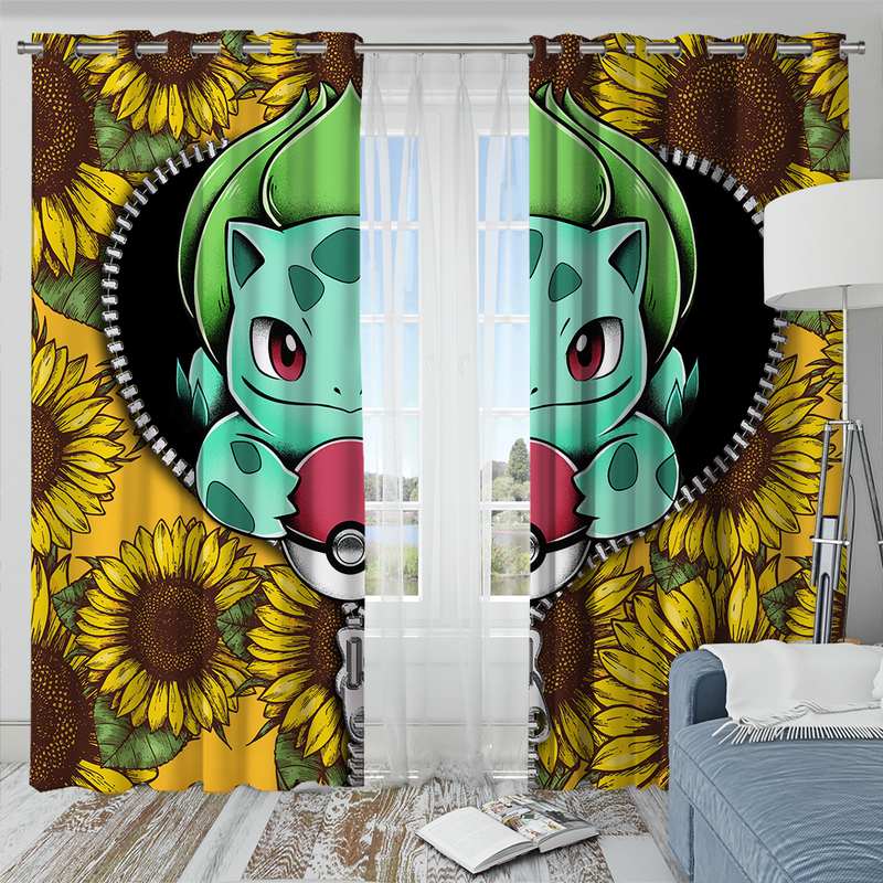 Bulbasaur Pokemon Sunflower Zipper Window Curtain