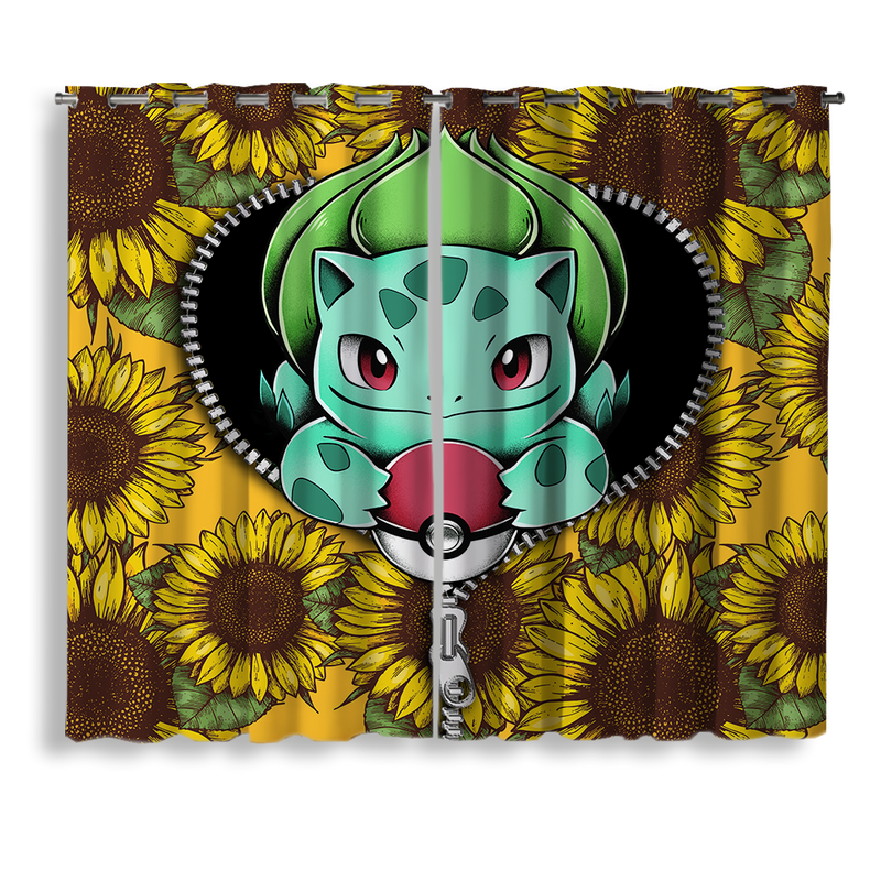 Bulbasaur Pokemon Sunflower Zipper Window Curtain