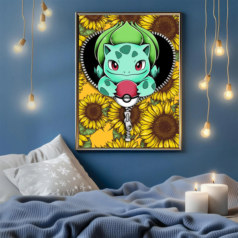 Bulbasaur Pokemon Sunflower - Living Room - Canvas Wall Art - Print - Wall Decor