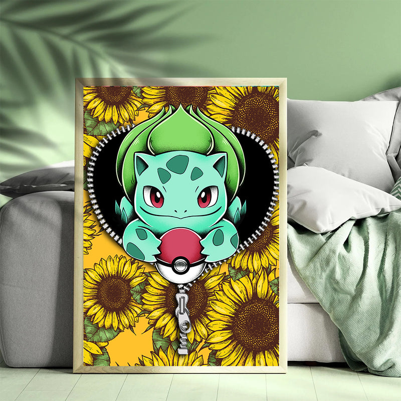 Bulbasaur Pokemon Sunflower - Living Room - Canvas Wall Art - Print - Wall Decor