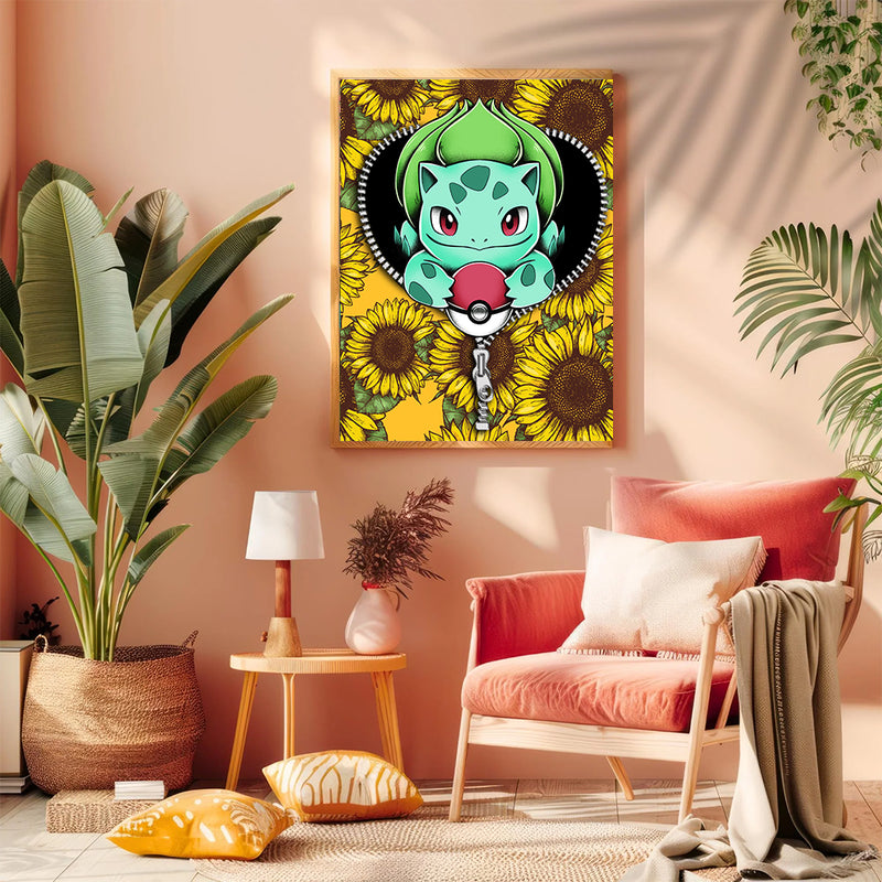 Bulbasaur Pokemon Sunflower - Living Room - Canvas Wall Art - Print - Wall Decor