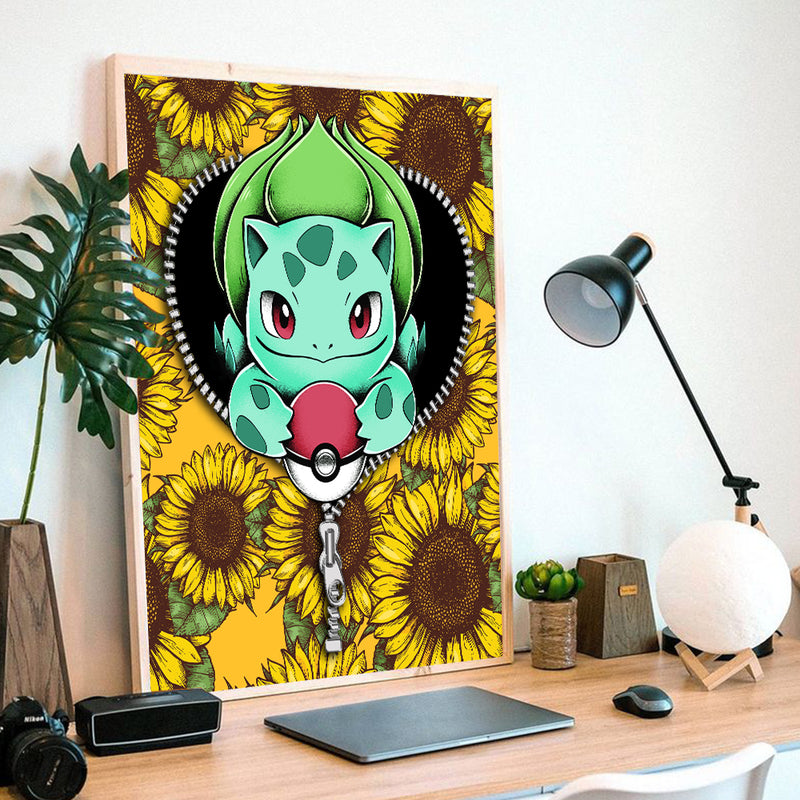 Bulbasaur Pokemon Sunflower - Living Room - Canvas Wall Art - Print - Wall Decor