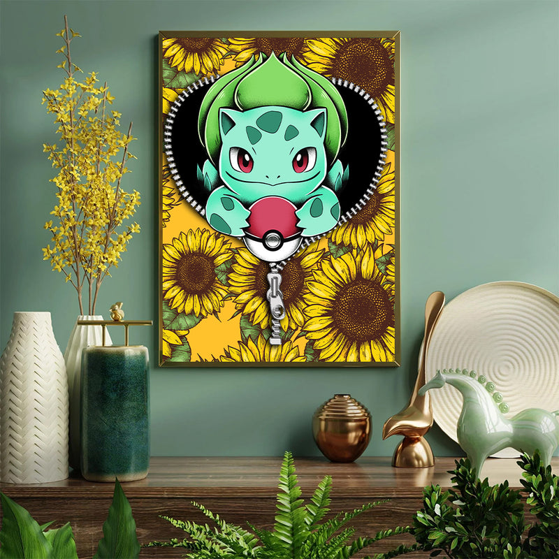 Bulbasaur Pokemon Sunflower - Living Room - Canvas Wall Art - Print - Wall Decor