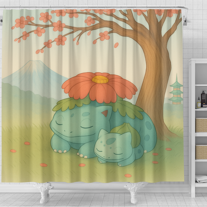 Venusaur Bulbasaur Japan Cherry Blossom Pokemon Shower Curtain