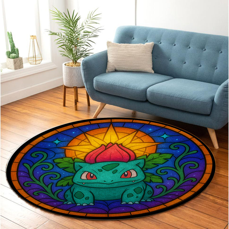 Bulbasaur Pokemon Stained Glass Round Rug