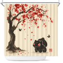 Bulbasaur Pokemon Under Cherry Blossom Japan Ink Style Shower Curtain