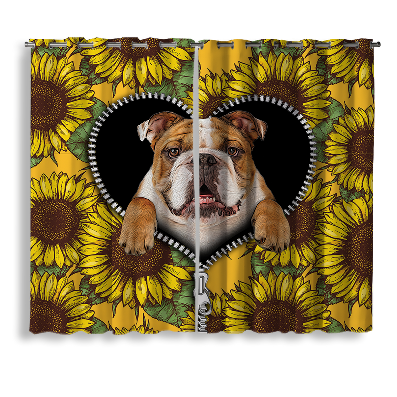 Bulldog Sunflower Zipper Window Curtain